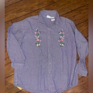 Basic Editions Purple Checkered Shirt with Floral Design vintage grandma core XL